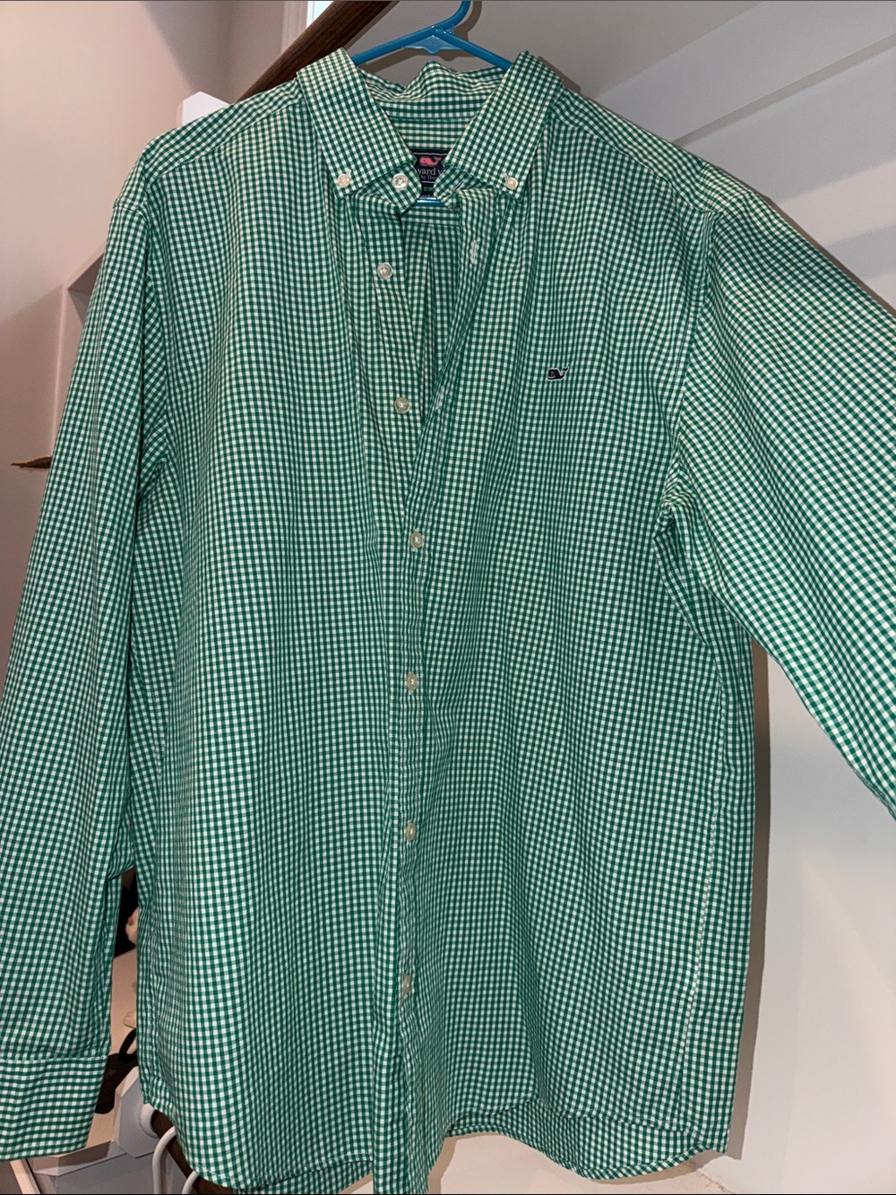 Vineyard Vines Green Gingham Button-Down Shirt with Whale Logo